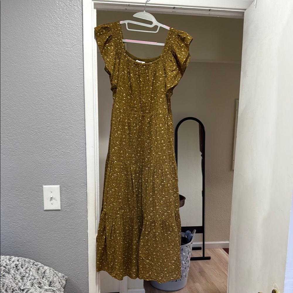 Madewell Gold Maxi Sundress with Flutter Cap Sleeves